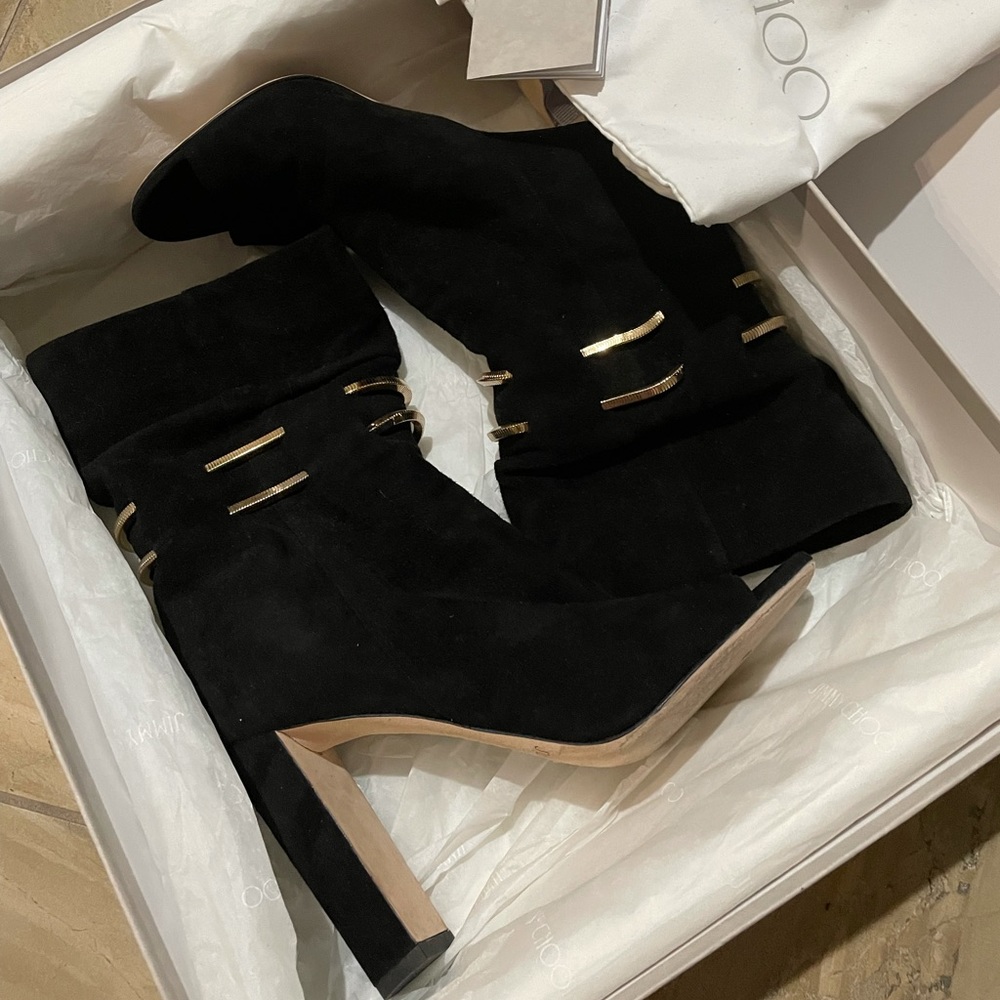 Jimmy Choo Black Suede Open Toe Mysen Booties 40